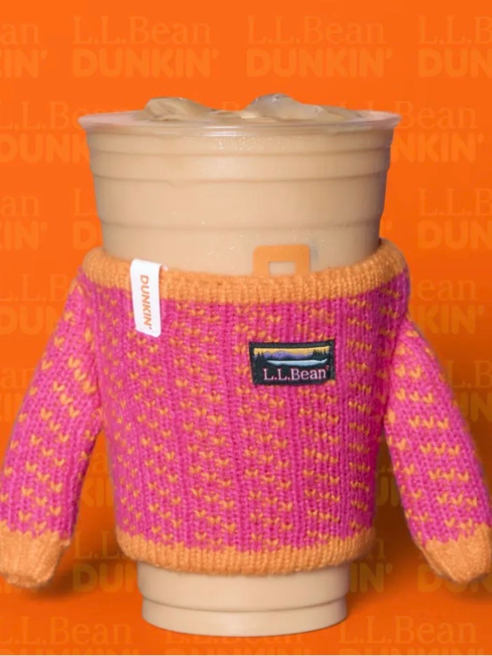 NEW!! Limited edition Dunkin Donuts x L.L. Bean Pink & Orange Knit cup Sweater